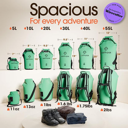 Earth Pak Waterproof Dry Bag - Roll Top Waterproof Backpack Sack Keeps Gear Dry for Kayak with Waterproof Phone Case