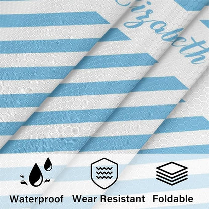 Custom 6 Set Compression Packing Cubes with Name Striped Personalized Compressible Expandable Packing Organizers Luggage Carry On Suitcase Bags Travel Accessories Gifts, Light Blue
