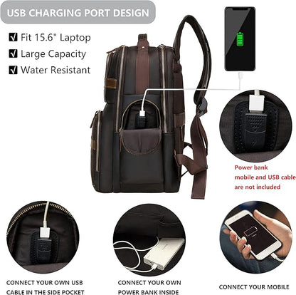 Leather Backpack for Men,15.6" Laptop Backpack Large Capacity Vintage Casual Travel Business Work Computer Bag Outdoor Weekend Daypacks (Dark Brown)