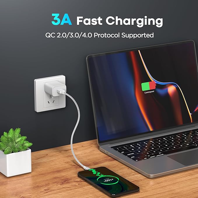 etguuds USB to USB C Cable 1ft, 2-Pack USB A to Type C Charger Cord Fast Charging for Samsung Galaxy A17 A16 A15 A26 A36 A56, S25 S24 S23 S22 S21 S20 S10 Note 20, for iPhone 17 16 15, Moto, White