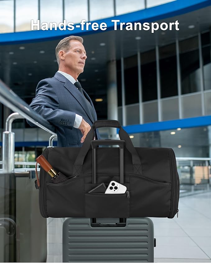 NPBAG Convertible Garment Duffle Bags for Travel - Carry on Garment Bag, Suit Bag for Men & Women, 3 in 1 Foldable Travel Duffle Backpack with Shoulder Strap (Black)