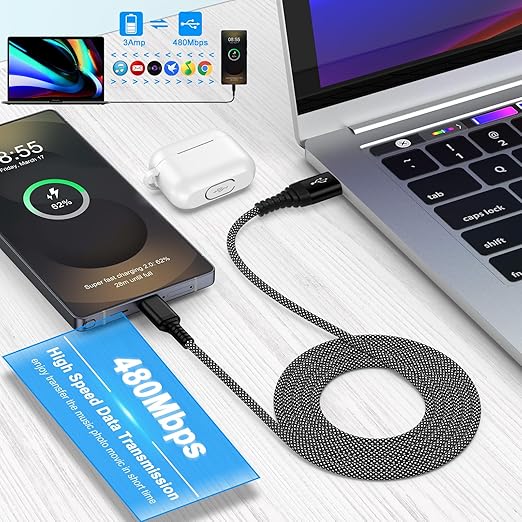 for Samsung Phone Charger Cable Fast Charge 10FT for Samsung Galaxy A17 A16 Z Fold 7 Z Flip 7 FE A36 5G A56 A26 S25 Ultra, 3.1A Long USB to USB C Cable Type C Charging Cord Android Charger Power Cord