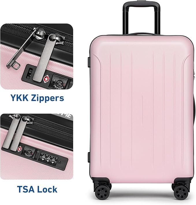 KYME 24-Inch Medium Luggage with Dual 360° Spinner Wheels Hardshell Checked TSA Approved Suitcase for Lightweight Travel (Pink, 24" Checked)
