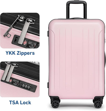 KYME 24-Inch Medium Luggage with Dual 360° Spinner Wheels Hardshell Checked TSA Approved Suitcase for Lightweight Travel (Pink, 24" Checked)