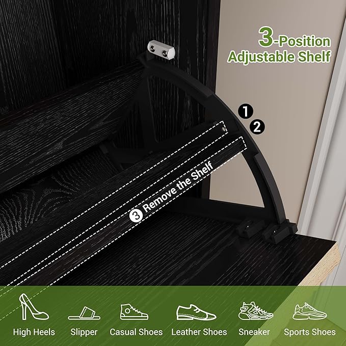 GAOMON Shoe Cabinet with 2 Flip Drawers, Entryway Cabinet with Adjustable Shelves, Accommodate 8 to 12 Pair of Shoes, Space-Saving Slim Shoe Cabinet for Entryway, Hallway, Front Door, Black Oak