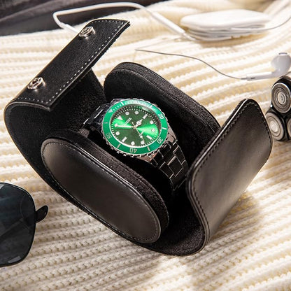 MR.OKAY Single Watch Travel Case-Classic Leather Watch Case With Superb Texture.Portable Watch Roll Or Organizer For Storage And Display. Best Travel Gift for Men,All Handcrafted By Artisans.