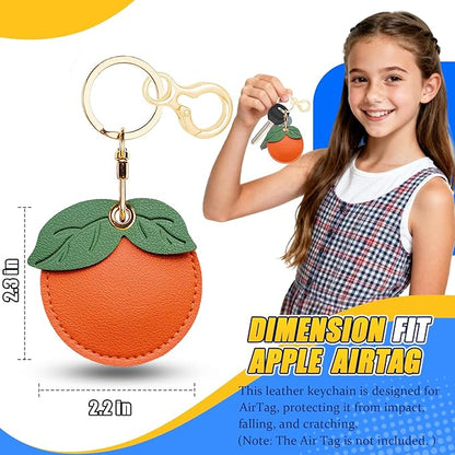 Leather Keychain for Airtag, Cute Protective Keychain Holder Compatible with Apple Air Tag,GPS Item Tracker Case Cover for Keys,Bags,Pets,Luggage(Persimmon)