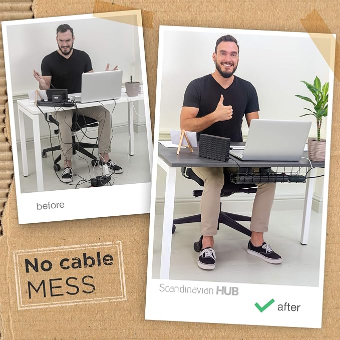 Under Desk Cable Management Tray, Cord Organizer for Wire, Cord Management Under, Wire Holders - Black Tray - Set of 2X 17