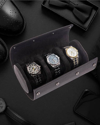 MR.OKAY 3 Watch Travel Case- Classic Leather Watch Case With Superb Texture.Portable Watch Roll Or Organizer For Storage And Display. Best Travel Gift for Men,All Handcrafted By Artisans.