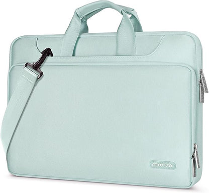 MOSISO 360 Protective Laptop Shoulder Bag Compatible with MacBook Air 15 M4 A3241 M3 A3114 M2 A2941/Pro 16 inch M4 M3 M2 M1, 15-15.6 inch Notebook,Matching Color Sleeve with Belt, Mint Green