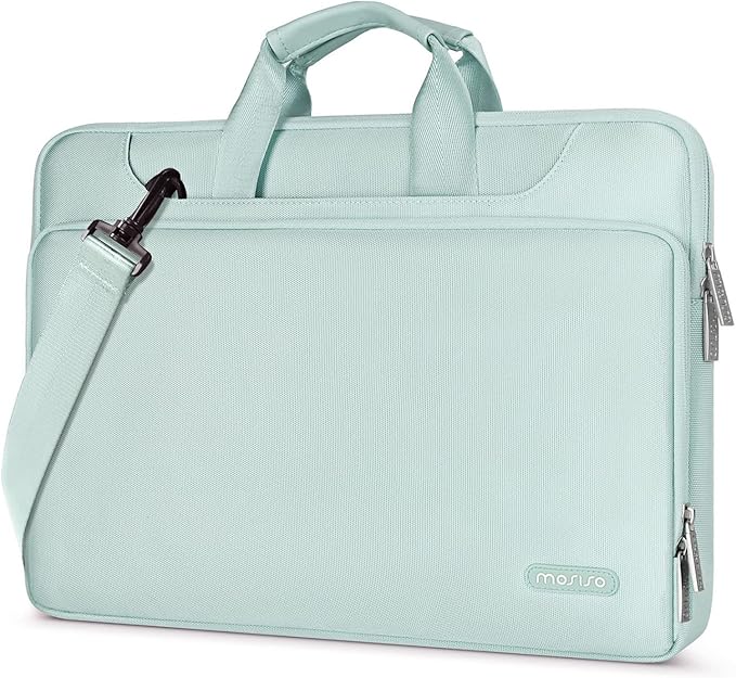 MOSISO 360 Protective Laptop Shoulder Bag Compatible with MacBook Air 13 inch M4 M3 M2 M1 2025-2018/Pro M2 M1 2025-2016,Matching Color Sleeve with Belt, Mint Green