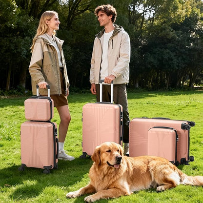Karl home Luggage Sets 4 Piece, PP Hard Case Suitcase Set with Built-in Lock Spinner Wheels, Lightweight Durable Carry on Luggage for Business Travel - Light Pink (16/20/24/28")