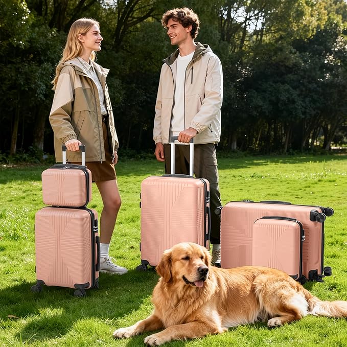 Karl home Luggage Sets 5 Piece, PP Hard Case Suitcase Set with Built-in Lock Spinner Wheels, Lightweight Durable Carry on Luggage for Business Travel - Light Pink (12/16/20/24/28")