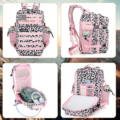 25L Tactical Backpack for Men and Women Military Backpack Small Assault Pack Molle Backpack Bug Out Bag Travel Rucksack Daypack (Pink Leopard)
