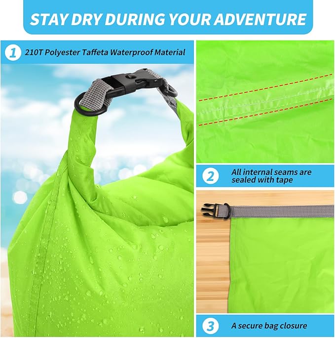 Dry Bag Set, Waterproof Small Lightweight Dry Bags for Paddle Board Kayaking, Fishing, Camping (Green, 40L 2Pack)