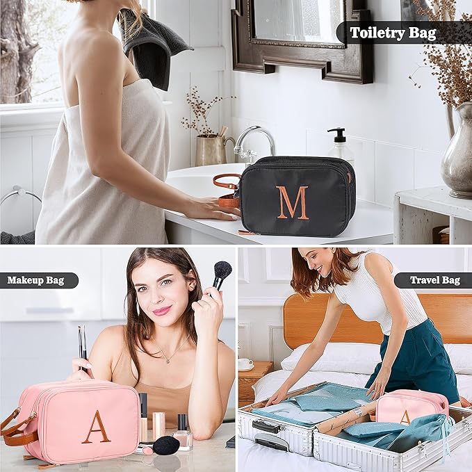 YOOLIFE Initial Toiletry Bag - Black Toiletry Bag Makeup Bags Travel, Gifts for Boyfriend Husband Father, Personalized Initial Dopp Kit Travel Toiletries, Personalized Birthday Gifts Letter L Black