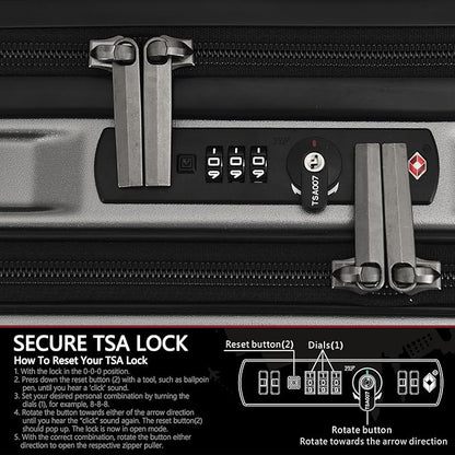 TydeCkare 16" Carry on Luggage with 2 Laptop Compartments, Lightweight Hardshell ABS+PC Suitcase with Dual Control TSA Lock, with YKK Zipper, 4 Spinner Silent Wheels, for Business Travel, Silver Grey