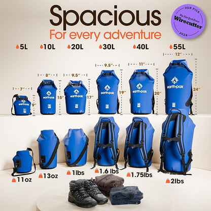 Earth Pak Waterproof Dry Bag - Roll Top Waterproof Backpack Sack Keeps Gear Dry for Kayak with Waterproof Phone Case