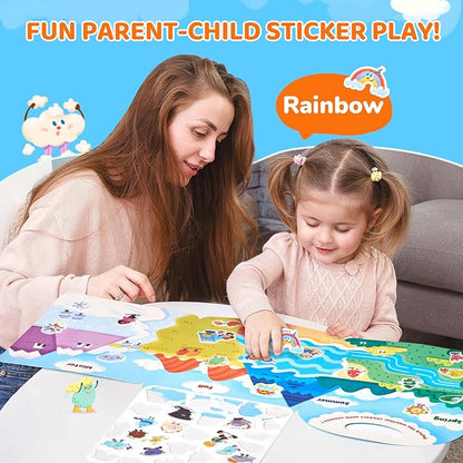 JoyCat Reusable Sticker Book - Jelly Stickers for Toddlers, Kids Sticker Activity Book, Travel Toys for Road Trip, Car & Airplane, Educational Learning Gifts for Boys and Girls Ages 3-5 (Weather)