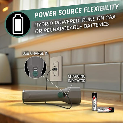 Energizer S-600 LED Flashlight Rechargeable Solar and AA Battery Power Options, Super Bright IPX4 Water Resistant Flashlights High Lumens for Emergencies, Outdoors, DIY