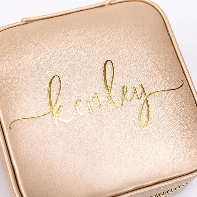 Angelina's Palace Personalized Jewelry Case with Name Engraved,Custom Leather Travel Jewelry Organizer Box for Rings,Earrings,Necklaces,Birthday Bridesmaid Gift For Women