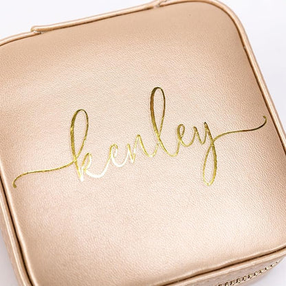 Angelina's Palace Personalized Jewelry Case with Name Engraved,Custom Leather Travel Jewelry Organizer Box for Rings,Earrings,Necklaces,Birthday Bridesmaid Gift For Women