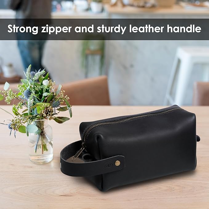 Northwind Personalized Leather Toiletry Bag – Full Grain Leather Dopp Kit for Men & Women – Handmade in the USA – Custom Debossed Engraved Initials, Travel Toiletry Bag for Gifts & Grooming Essentials