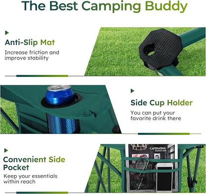ALPHA CAMP Folding Camping Chairs for Adults Lawn Chairs Outdoor Chairs Support 250 LBS Portable Camp Chairs with Cup Holders Cooler Pouch for Outdoor, 2 Pack