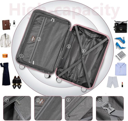 Merax 6 Piece Luggage Set, ABS Hardside Expandable Suitcases with Spinner Wheels TSA Lock,Travel Carry On Suitcase Set, Pink