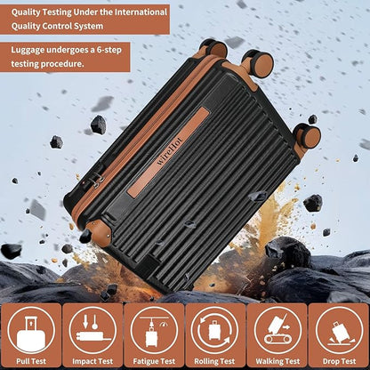 22x14x9 Airline Approved Vintage Style Carry On Luggage with Backpack Sets for Men, ABS+PC Hardshell Small 20 inch Retro Suitcase with Protective Cover & Tag (Black Brown, 20in/BP/TB)