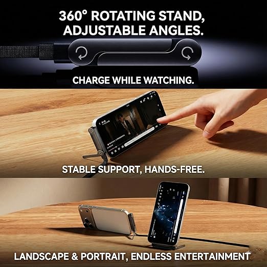 240W Braided Fast Charge Cable with Built-in Phone Stand 65W A-C Charger Cable 2-in-1 Invisible Holder Foldable Charger Cable (240w Type-c to Type-c)