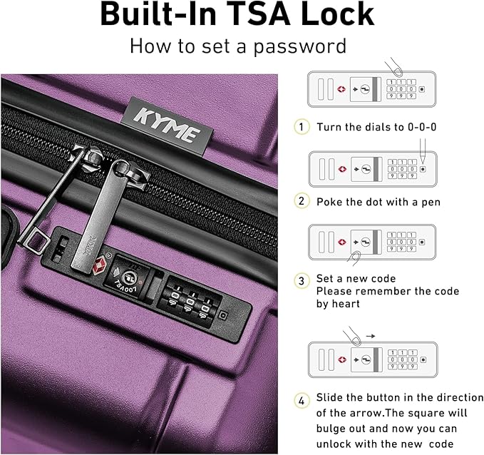 KYME Carry On Luggage 22x14x9 Airline Approved with TSA Lock Hardshell Expandable 20 Inch Luggage Carry On Suitcase with Wheels Small Travel Rolling Luggage with Cup Holder for Women Dark Purple