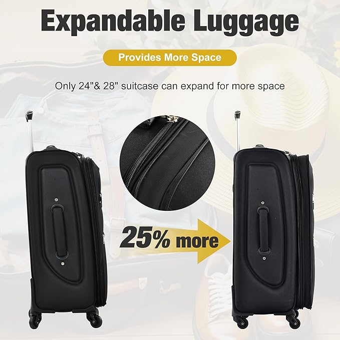 Merax Suitcase Set Softside 3-Piece Expandable Luggage with TSA Lock Spinner Wheels Lightweight Upright Luggage (22/26/30 IN,Black)