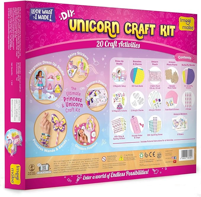 Imagimake Unicorn Craft Kit | 20+ Mess Free Activities | Bracelet Making Kit, Magnetic Board Princess Dress Up, Unicorn Stickers and More | 5,6,7,8 Year Old Girl Birthday Gift | Crafts for Girls 8-12