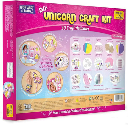 Imagimake Unicorn Craft Kit | 20+ Mess Free Activities | Bracelet Making Kit, Magnetic Board Princess Dress Up, Unicorn Stickers and More | 5,6,7,8 Year Old Girl Birthday Gift | Crafts for Girls 8-12