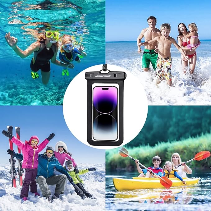 Hiearcool Waterproof Phone Pouch,Underwater Phone Cases Compatible for iPhone 17 16 15 14 13 Pro Max,Waterproof Dry Bag for Cruise Travel Essentials Phone Water Protector Pouch-Black&Bright Red-2Pack
