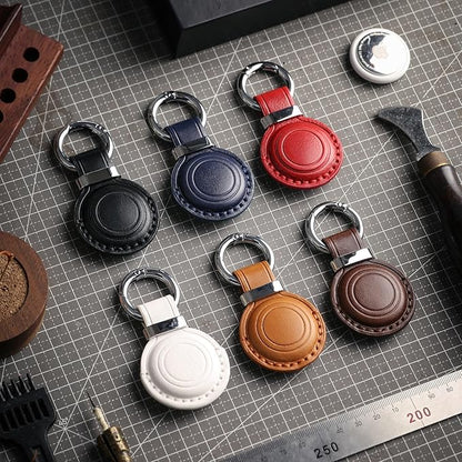 Genuine Leather Keychain Holder Compatible with AirTag - Secure Case Cover Key Ring Chain Fob Accessories Intended for Air Tag - Black (2 Pack)