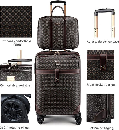 feilario 2Pcs Leather Business Spinner Wheel Luggage Waterproof Carry-On Suitcase with TSA Lock - Capacity 36-55L