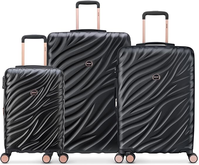 DELSEY PARIS Alexis Hardside 3-Piece Luggage Set, Expandable With 4 Spinner Wheels, Lightweight Suitcase, 21" Carry-On, 25" Checked Medium, 29" Checked Large, Black/Rose Gold