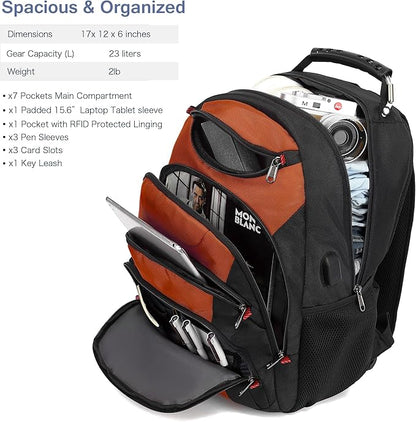 Boavan Laptop Backpack for men, 15.6 inch Laptop Bag with USB Port, Waterproof Travel Work Backpack Purse, Anti-Theft Teacher Nurse Doctor Casual Bookbags Office Business backpack，Deep Orange Black