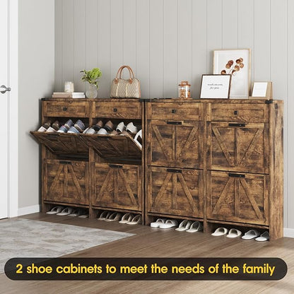 Shoe Cabinet with 4 Flip Drawers & 2 Drawers,Farmhouse Shoe Storage Cabinet for Entryway,Slim Freestanding Organizer Rack for Front Door Entrance,Rustic Brown