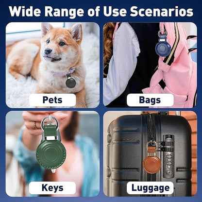 MOLOVA 4 Pack Leather for Airtag Holder Keychain, Compact Design with Air tag Case, Secure for Apple for Airtags Cover with Stainless Steel Ring Car Key Chain Fob Accessories, Black/Blue/Green/Vintage