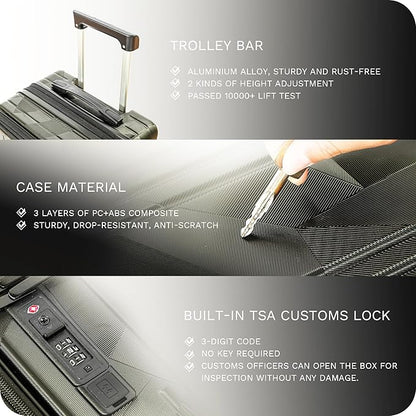 20 inch Carry On Luggage Expandable Top Opening/Clamshell Opening, TSA Approved Carry On Luggage Hard Shell Suitcases, Lightweight Away Carry On Suitcases, Grey