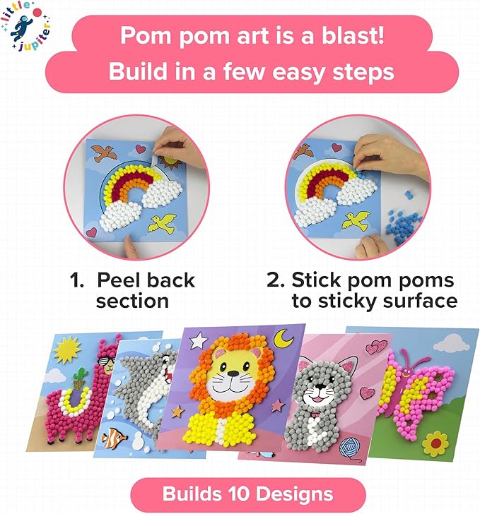 Little Jupiter DIY Pom Pom Art - Makes 10 Art Pieces -Boy & Girl Crafts for Kids Age 3-5 - for Toddlers and Small Kids - Craft Activities - Arts and Crafts (Set3)