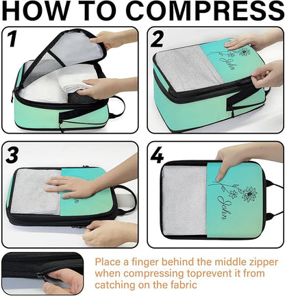 Custom 6 Set Compression Packing Cubes with Name Personalized Compressible Expandable Packing Organizers Luggage Carry On Suitcase Bags Travel Accessories Gifts, December Flower