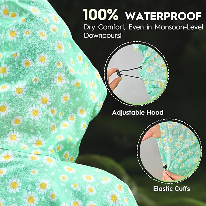 Bruvoalon 3-in-1 Rain Poncho with 1/4 Zip & Chest Pocket, Waterproof, Sunshade, Ground Mat for Adults & Youth Emergency