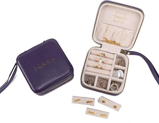 Angelina's Palace Personalized Jewelry Case with Name Engraved,Custom Leather Travel Jewelry Organizer Box for Rings,Earrings,Necklaces,Birthday Bridesmaid Gift For Women