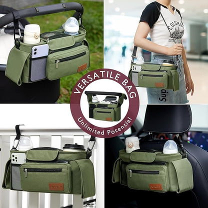 Momcozy Universal Stroller Organizer with Insulated Cup Holder Detachable Phone Bag & Shoulder Strap, Fits for Stroller like Uppababy, Baby Jogger, Britax, BOB, Umbrella and Pet Stroller