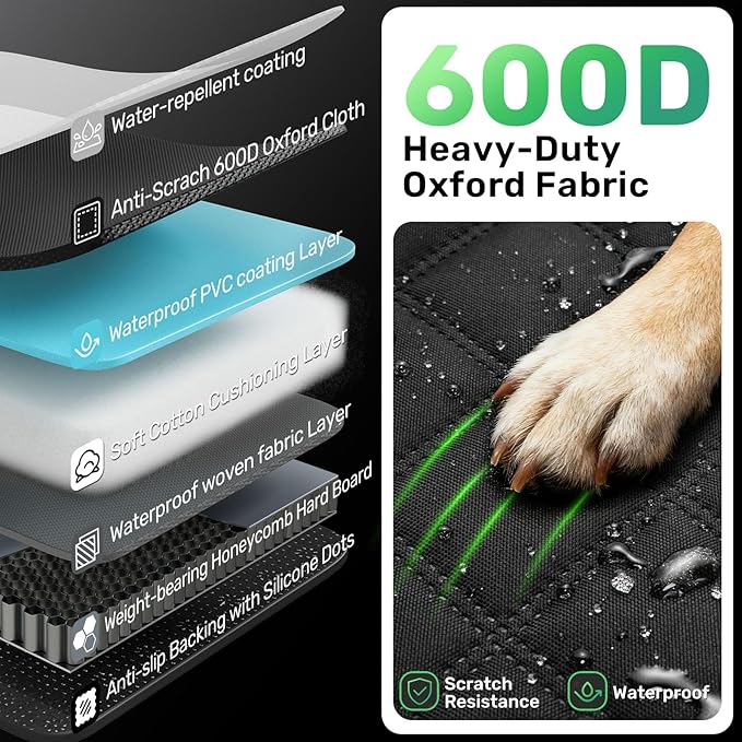 Zanch Heavy-Duty Dog Truck Seat Cover, Flat Solid Back Seat Extender for Multi Large Dogs, Hard-Base Supports 450 lb, Waterproof Hammock Protector, XL for Full-Size Crew Cab Trucks & SUVs, Green