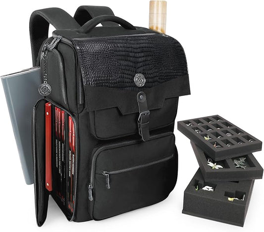 ENHANCE Collector's Edition DnD Backpack - RPG DM Bag for Dungeons and Dragons - DnD Bag fits 6-8 Books, 18" Laptop/DM Screen Slot, Miniature Foam Trays, Accessory Pockets, Map Strap (Dragon Black)